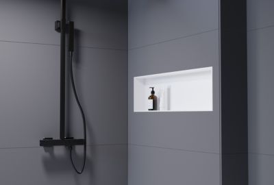 Niche murale douche fonte minérale, étagère Rangement encastrable, EG2510, 25x90x10cm, Sans Spot LED