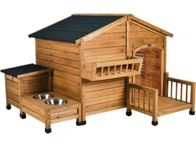Niche pour chien en bois avec mangeoire et boite de rangement "Rusty"  151 x 138 x 100 cm  Marron