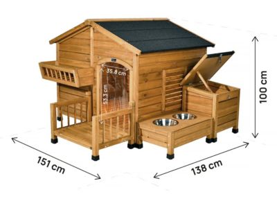 Niche pour chien en bois avec mangeoire et boite de rangement "Rusty"  151 x 138 x 100 cm  Marron