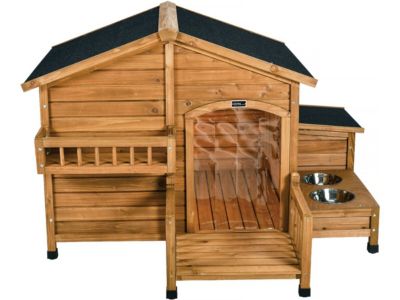 Niche pour chien en bois avec mangeoire et boite de rangement "Rusty"  151 x 138 x 100 cm  Marron
