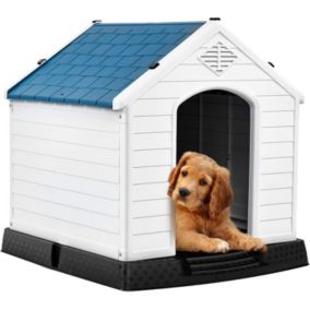 Niche pour Chien en Plastique avec Trous de Ventilation et Plancher Surélevé Maison pour Chien avec Toit Étanche