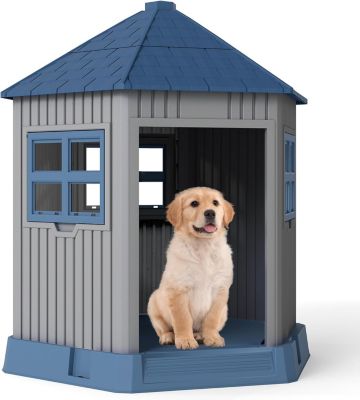 Niche pour Chien Exterieur/Interieur en Style Grange, 76 x 90 x 96 cm, pour Les Chiens de Petite et Moyenne Taille