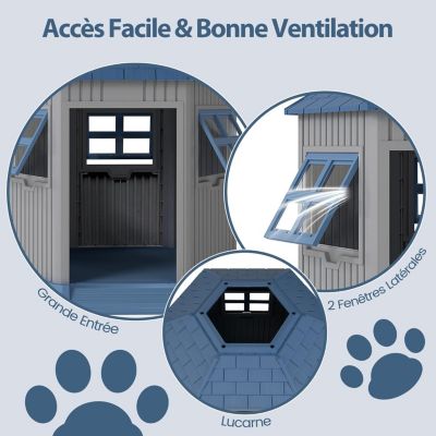Niche pour Chien Exterieur/Interieur en Style Grange, 76 x 90 x 96 cm, pour Les Chiens de Petite et Moyenne Taille