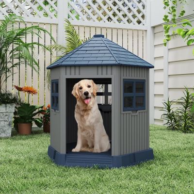 Niche pour Chien Exterieur/Interieur en Style Grange, 76 x 90 x 96 cm, pour Les Chiens de Petite et Moyenne Taille