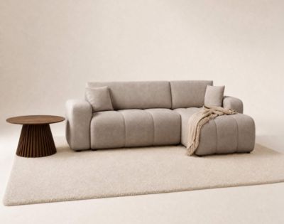 Nicole - canapé d'angle réversible 4 places convertible avec coffre en tissu - Best Mobilier