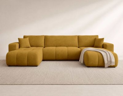 Nicole - Canapé panoramique en U 7 places convertible avec coffre en tissu - Best Mobilier