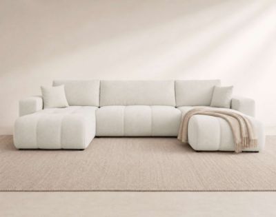 Nicole - Canapé panoramique en U 7 places convertible avec coffre en tissu - Best Mobilier