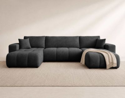 Nicole - Canapé panoramique en U 7 places convertible avec coffre en tissu - Best Mobilier