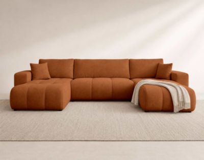 Nicole - Canapé panoramique en U 7 places convertible avec coffre en tissu - Best Mobilier
