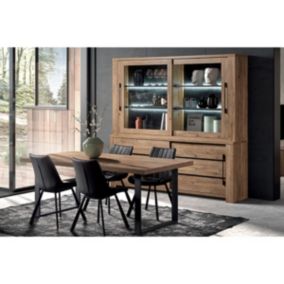 NILLA - Ensemble Buffet-Vaisselier + Table 170cm Aspect Bois