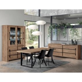 NILLA - Ensemble Buffet + Vitrine + Table 200cm Aspect Bois