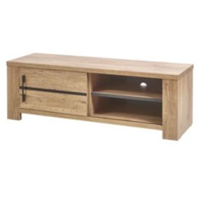 NILLA - Meuble TV avec Porte Coulissante Aspect Bois