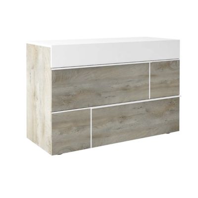 NINO LIGHT - Commode 3 Tiroirs Blanc et Effet Bois Clair