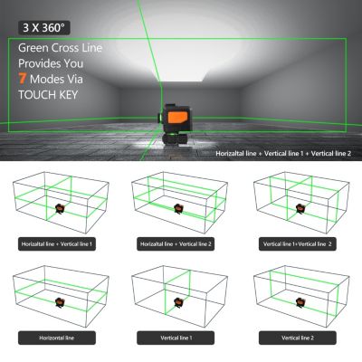 Niveau laser 3 x 360 degrés à 12 Lignes Croisées Vertes avec Télécommande et Support Magnétique