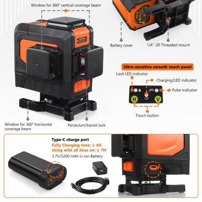 Niveau laser 3 x 360 degrés à 12 Lignes Croisées Vertes avec Télécommande et Support Magnétique