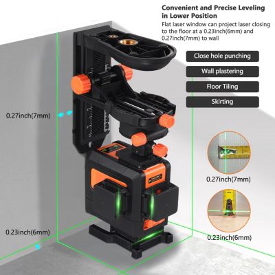 Niveau Laser 3 X 360° Lignes Croisées Vert - Télécommande Et Base Magnétique - Prêt à Poser