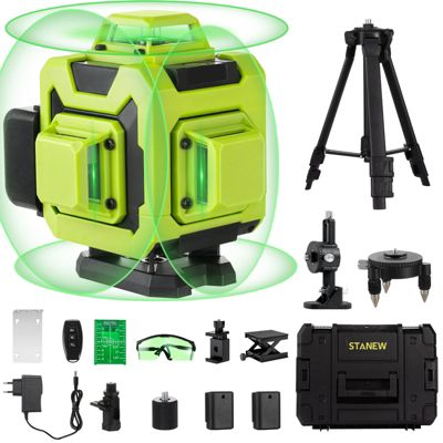 Niveau laser 4x360 degrés ,Vert 4D 16 Line Ligne Laser Verte Horizontal et Verticale avec Télécommande Intégrée Batterie STANEW