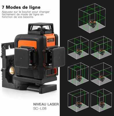 Niveau Laser Croix Vert Portée jusqu'à 40 m 3 x 360 avec Lignes Verticales 2 x 360 et Ligne Horizontale 1 x 360