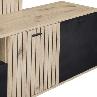 NIVER - Meuble TV Mural avec Banc TV et Colonne Led inclue et Aspect Bois Noir
