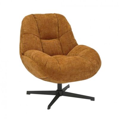 NOAM - Fauteuil Pivotant En Tissu Polyester Jaune moutarde