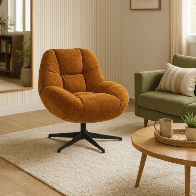 NOAM - Fauteuil Pivotant En Tissu Polyester Jaune moutarde