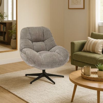 NOAM - Fauteuil Pivotant En Tissu Polyester Taupe