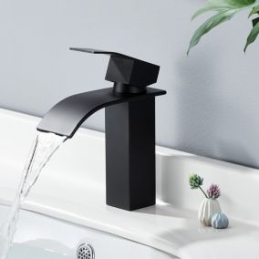 Noir Robinet Cascade pour Lavabo Mitigeur Salle de Bain en Acier Inox Mitigeur Lavabo avec Levier Unique