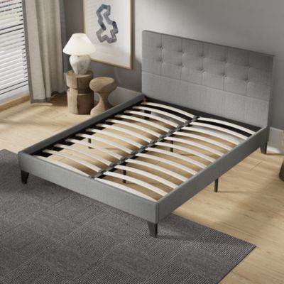 November Sleep Lit 160x200 cm avec tête de lit tissu gris