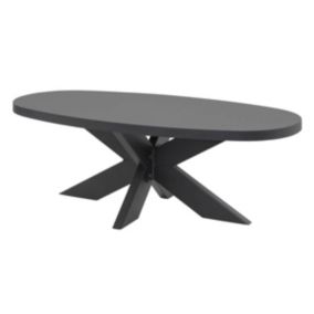 NOX - Table Basse Ovale Aspect Bois Piètement Araignée Métal Noir