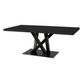 NOX - Table Rectangulaire 230cm Aspect Bois Noir Piètement Croisé Métal Noir