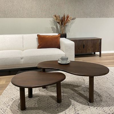 NUBIS-Set de 2 Tables basses gigognes en bois massif teinté
