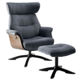 OBANOS - Fauteuil Inclinable + Repose-Pieds Gris Bleu