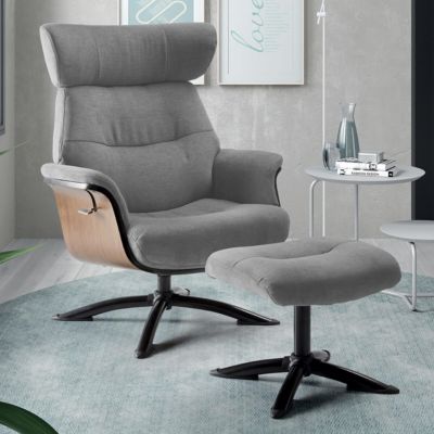 OBANOS - Fauteuil Inclinable + Repose-Pieds Gris
