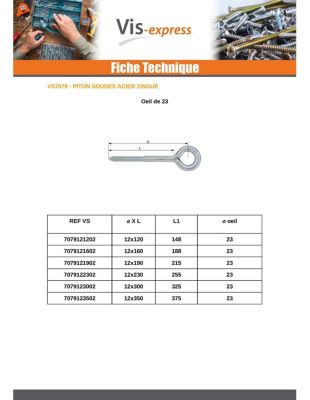 Oeillet Echafaudage 12X160 Oeil 50 Acier zingué - 1 pièce