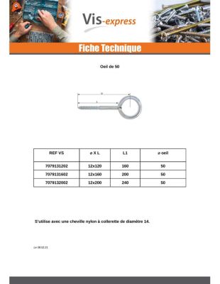 Oeillet Echafaudage 12X160 Oeil 50 Acier zingué - 1 pièce