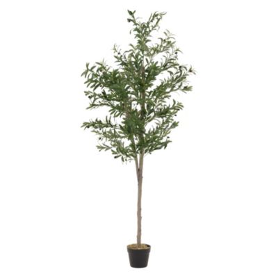 Olivier Artificiel 180 cm Décoratif, Plante Verte Grande avec Tronc en Bois Naturel et Fruits en Plastique