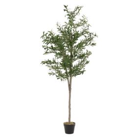 Olivier Artificiel 180 cm Décoratif, Plante Verte Grande avec Tronc en Bois Naturel et Fruits en Plastique