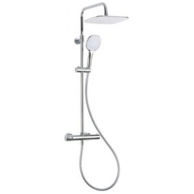 Optima colonne de douche avec mitigeur thermostatique, tête de douche XXL 250 mm, douchette 3 jets, Blanc/Chrome (OPTIMASSTZ)