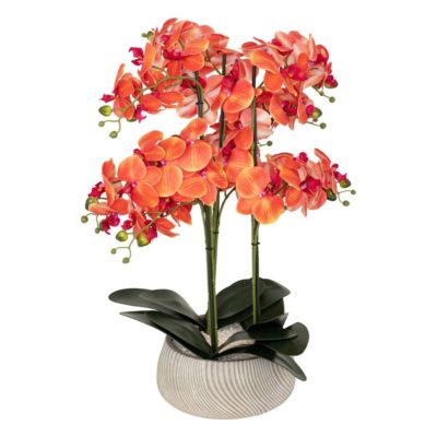 Orchidée artificielle en pot "Sanae" pot en ciment orange H65cm - Atmosphera