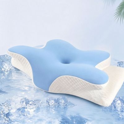 Oreiller cervical, oreiller pour le sommeil, oreiller ergonomique en mousse à mémoire de forme en forme de papillon,bleu