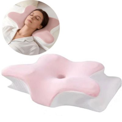 Oreiller cervical, oreiller pour le sommeil, oreiller ergonomique en mousse à mémoire de forme en forme de papillon,rose