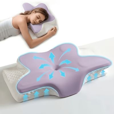 Oreiller cervical, oreiller pour le sommeil, oreiller ergonomique en mousse à mémoire de forme en forme de papillon,Violet