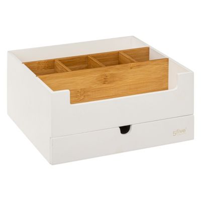 Organisateur d'accessoires de salle de bains XL blanc et bambou, avec tiroir, 5Five