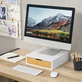 Organisateur de bureau Vieremä 9 x 30 x 31 cm blanc effet bambou en.casa