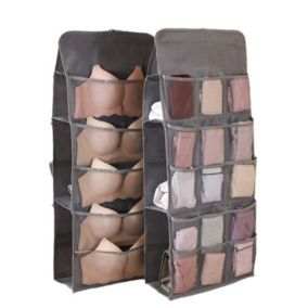 Organisateur de garde-robe suspendu double face, support de rangement peu encombrant (gris clair)