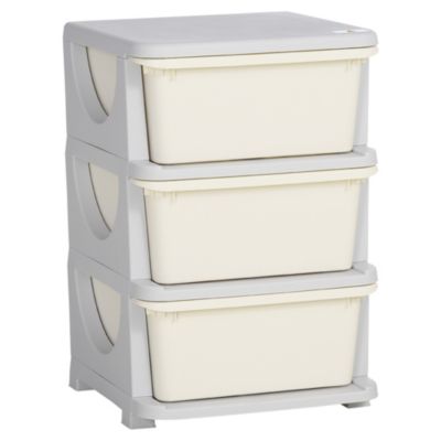 Organisateur de jouets enfant 3 tiroirs - boîtes de rangement plastique - PP gris clair crème