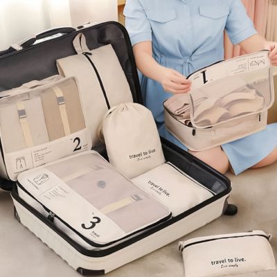 Set De 7 Organisateurs De Valise - Packing Cubes Beige - Pour Vêtements, Chaussures, Cosmétiques - 4
