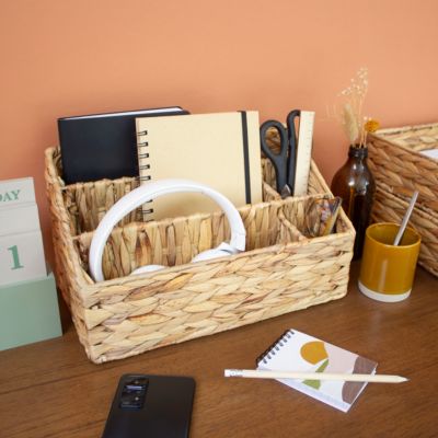Organiseur de bureau 5 compartiments en jacinthe d'eau beige Box & Beyond
