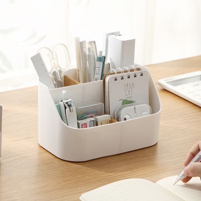 Organiseur de bureau Fournitures de bureau Porte-stylo avec compartiments pour bureau, école, maison Blanc