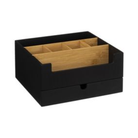 Organiseur Rangement maquillage 1 Tiroir 9 compartiments Noir et Bambou